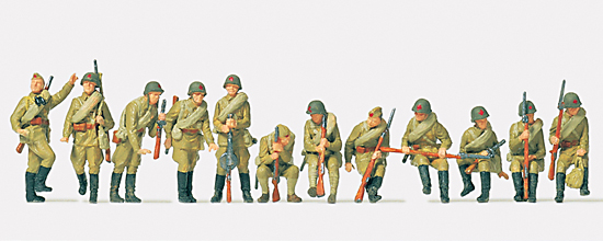 WWII Soviet armored Infantry riflemen on a tank (12 unpainted figures)<br /><a href='images/pictures/Preiser/16545.jpg' target='_blank'>Full size image</a>